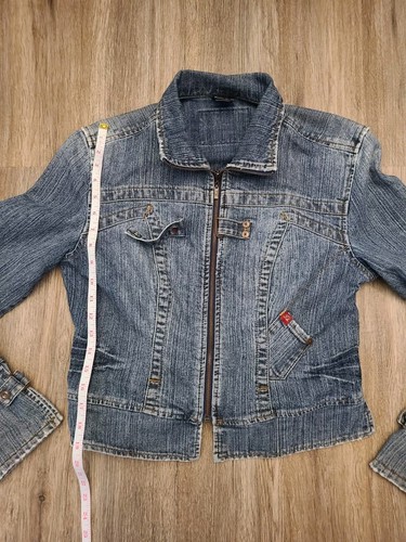 Fubu Womens Denim Jeans Jacket Sz LG the Collection Y2k Vtg Streetwear Blue - Picture 10 of 18