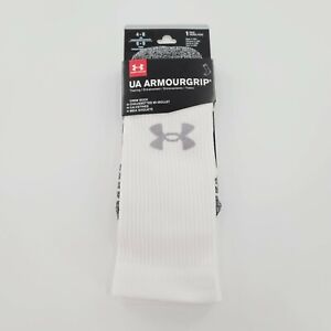 NWT Under Armour Performance Mens 4 PAIR logo Crew Socks WHITE w/ gray size LG 