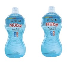  2 Nuby No-Spill Easy Grip Aqua Blue Soft Spout Sippy Cup, 10 oz, BPA Free, 6M 