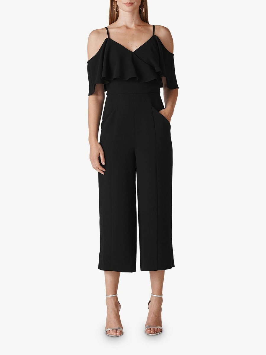 Whistles Camila Crepe Frill Wrap Jumpsuit, Black size US RV$359