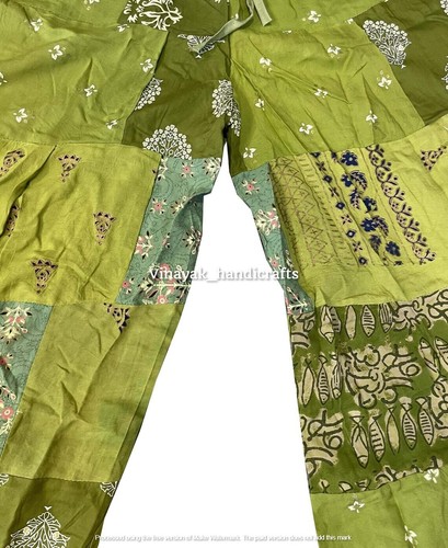 Indian Vintage Rayon Patchwork Wide Leg Hippie Boho Gypsy Palazzo Pants Trouser - Picture 4 of 5