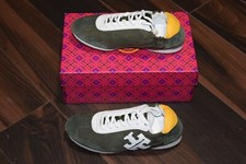 TORY BURCH VINTAGE DOUBLE T TRAINER SUEDE/LEATHER LECCIO/IVORY SNEAKERS, 5.5