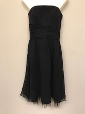 Ann Taylor Loft Womens 4 Black Strapless Dress Ruched Tulle Tea Length Silk X10
