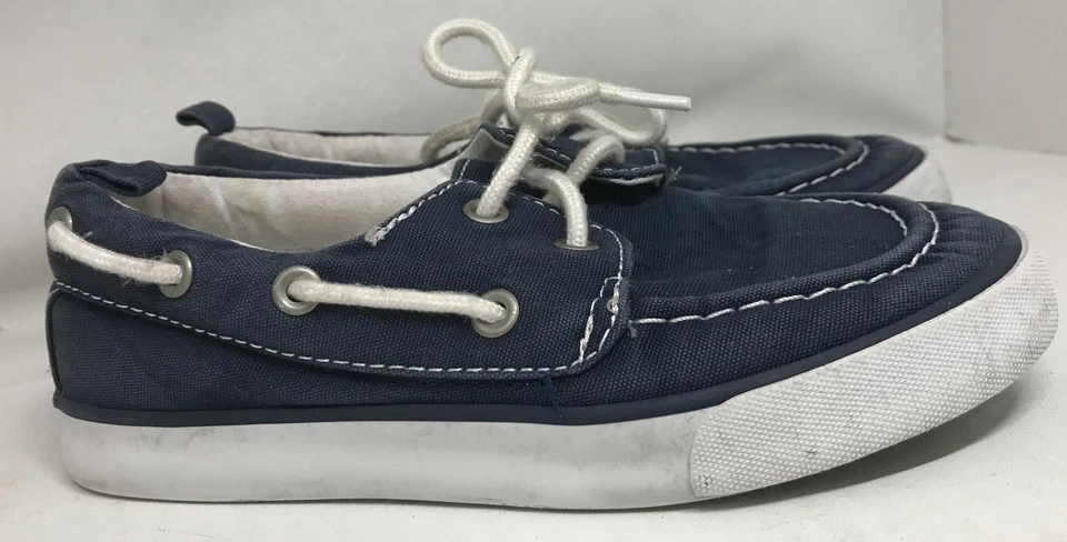 Zapatos de barco Gymboree de lona con cordones texturizados para niños azul marino blanco talla 18 Foto 2 de 4
