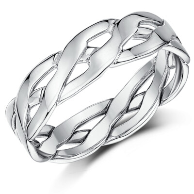 Handgefertigter keltischer Ehering 9 kt Weißgold 5 mm, 6 mm, 7 mm