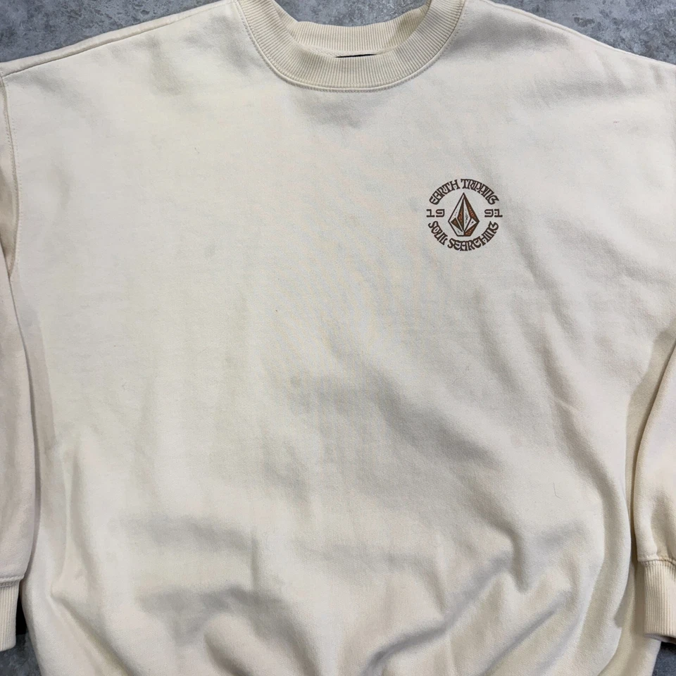 Volcom Stone Sudadera Adulto S Pequeña Playa Bum Logo Cuello Redondo Beige Skate Surf Foto 2 de 4