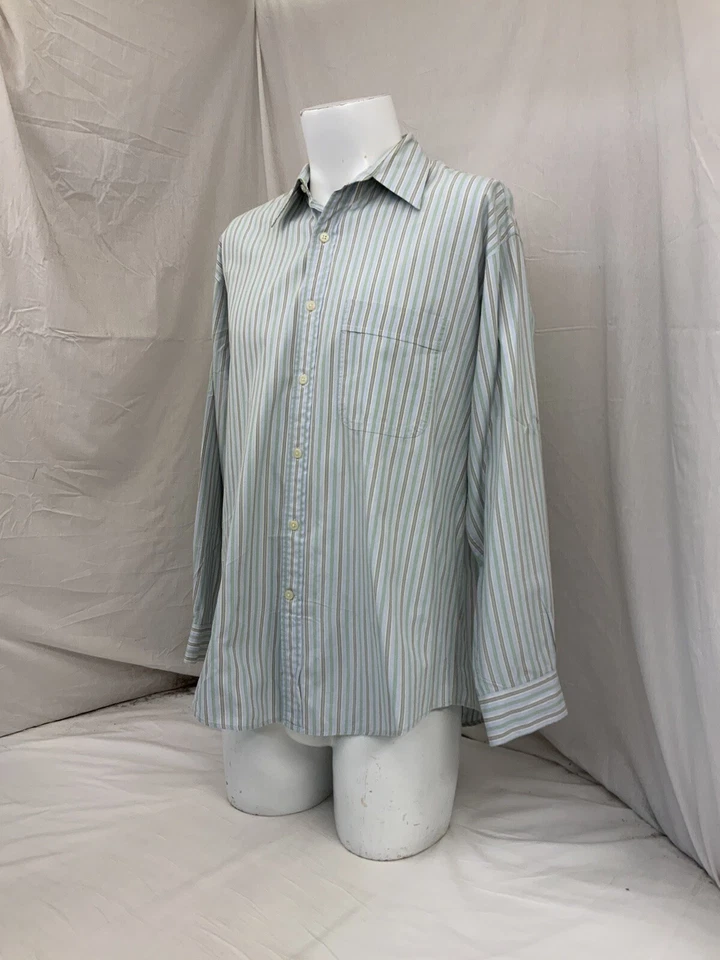 Camisa de vestir Alexander Julian Nordstrom 16,5 34 azul a rayas algodón YGI N2-185 Foto 4 de 4