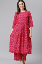 Floral Printed Cotton Kurta Pant Set Indian Designer Women Ethnic Kurti Set