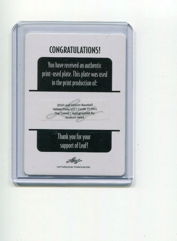2019 Leaf Valiant The Talent Yellow Printing Plate Hudson Head Auto Plate 1/1 - Image 2 of 2