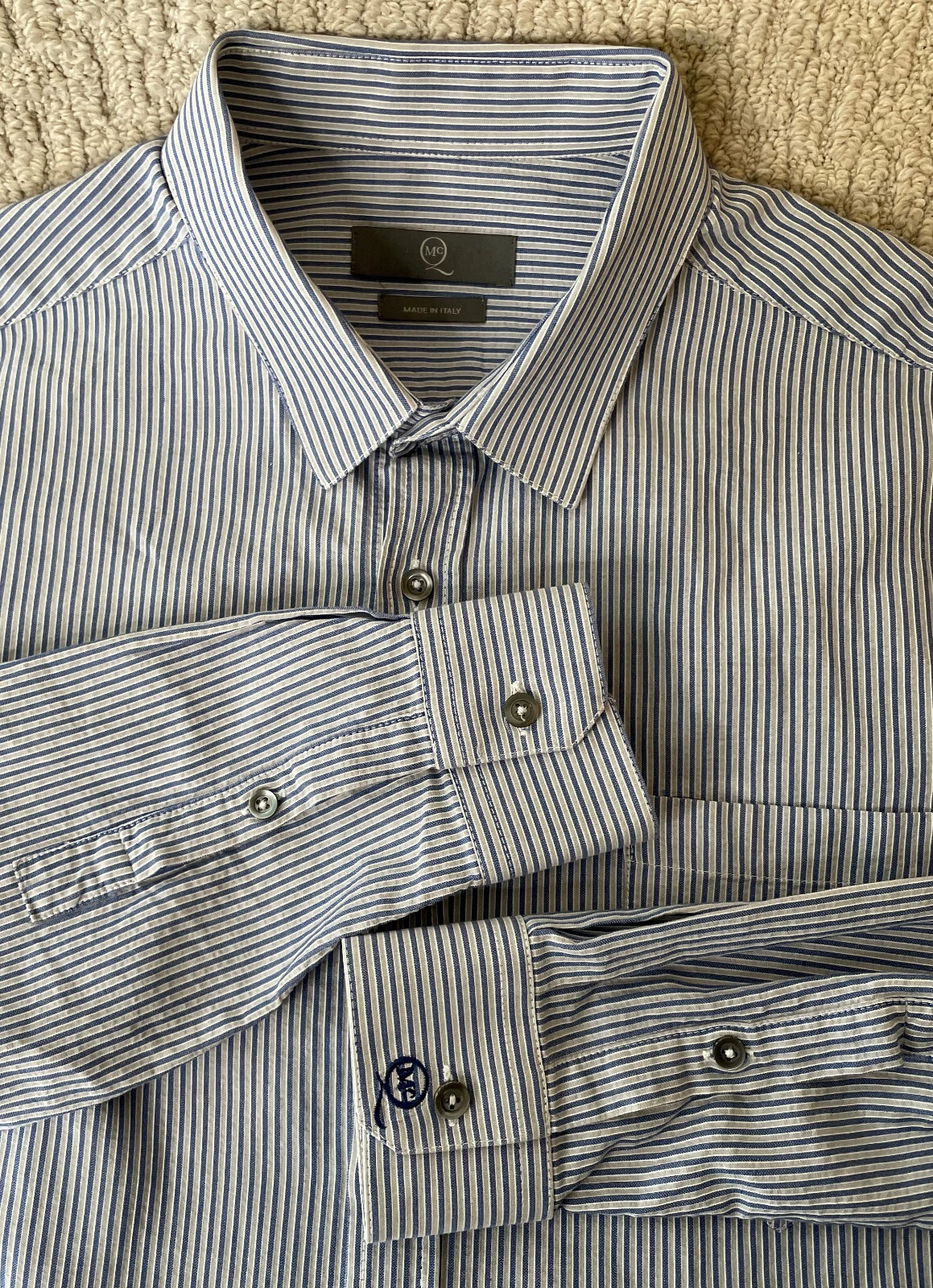 Camicia Alexander McQueen blu a righe cotone uomo IT 50 US L 40 LS con bottoni davanti