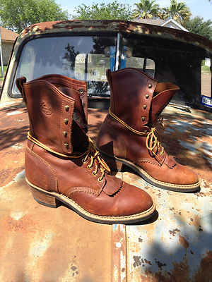 GEORGIA BOOT USA BROWN LEATHER LACE UP KILTIE WESTERN  display picture 1