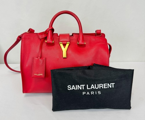 Bolso de Mano Vintage YVES SAINT LAURENT Cuero Cabas Pequeño Rojo Dorado Herrajes - Imagen 18 de 19