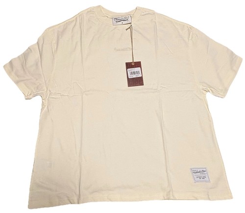 Men's Mitchell & Ness Branded Script Tee T-shirt Embroidered Logo Cream XL