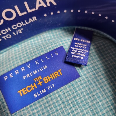 Perry Ellis Premium Mens 15.5 34/35 Non-Iron Slim Fit Dress Shirt Turquoise  08 | eBay