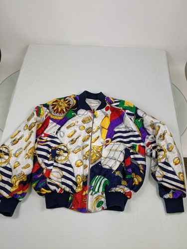 High Fashion Bomberjacke Seidenraupe Vintage 80er 90er Polyester Schiff Anker DAMEN XL - Bild 1 von 10