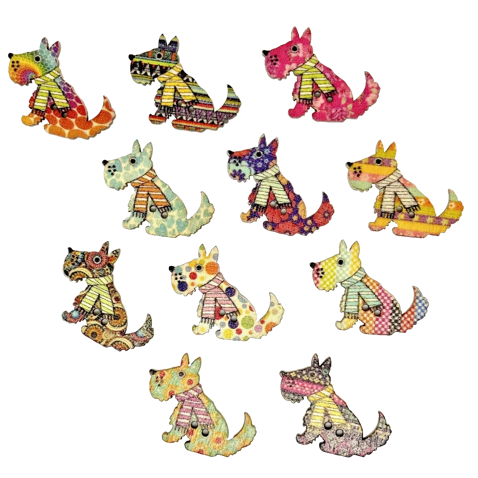 Wooden Dog Buttons x20 Vintage Scottie Knitting Sewing Animal Novelty