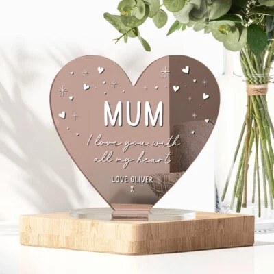 LASER MADE OCCASIONS Personalised Heart For Mum, Birthday, Christmas or Mother's Day Ornament Gift