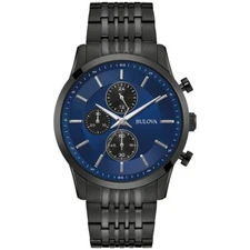 Bulova Men's Quartz Chronograph Calendar Black Stainless Steel Watch 42MM 98A300