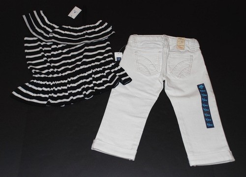 NWT Gap HAVANA One Shoulder Knit Ruffle Striped Top~White Denim Capri Jeans Sz 5 - Picture 11 of 11