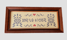 Vtg Welcome Pineapple Heart Scherenschnitte Designs with Scissors Framed Signed