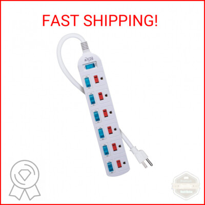 KMC 6 Outlet Power Strip with Multi-Outlet Independent Switches, Overload Protec