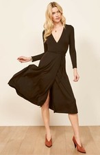 REFORMATION Jeans Black MAURIE Wrap Jersey Stretch Knit Midi LBD Dress S = 4/6