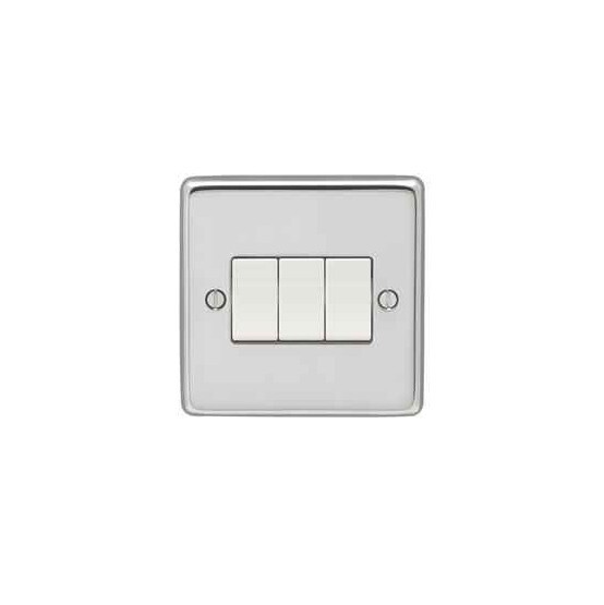 Eurolite 3-gang 2-way 10A Stainlress Steel Plate Switch White Rockers PSS3SWW