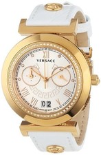 Versace Women's VA9070013 Vanity White Leather Chronograph DIAMONDS Date Watch