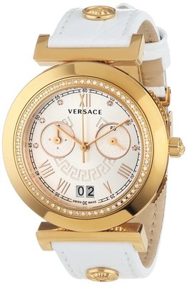 Versace Women's VA9070013 Vanity White Leather Chronograph DIAMONDS Date Watch  