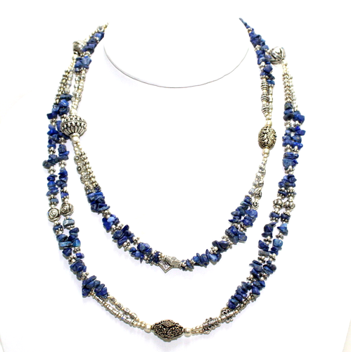 Necklace natural lapis lazuli gemstone chips beaded handmade fashion jewelry