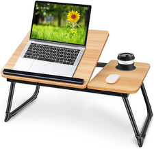 Adjustable Foldable Laptop Desk for Bed with Cup Holder - Portable Bed Tray
