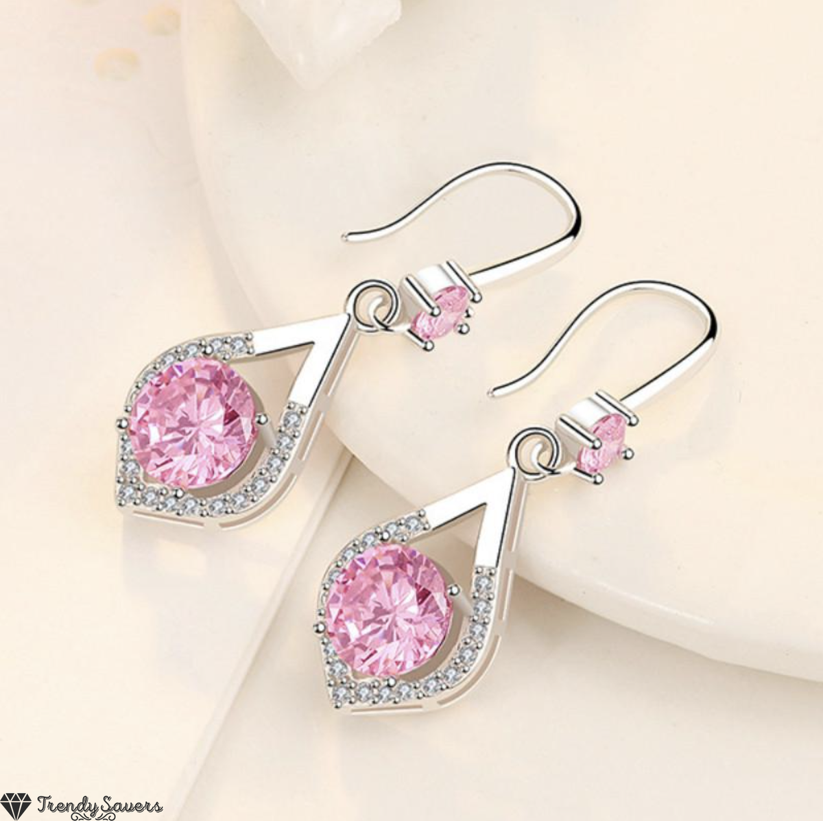 925 Sterling Silver Pink Dress Cubic Zirconia Dangle Waterdrop Drop Earrings  | eBay UK