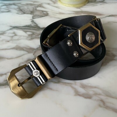 GIANNI VERSACE ブラックレザーベルト 85/34 GIANNI VERSACE belt black leather w/ Medusa head size 85/34