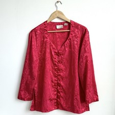 Vtg Victoria  s Secret Gold Label Sleep Shirt Red Satin Jacquard 90s Coquette S
