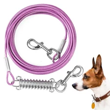 25FT Tie Out Cable Heavy Duty with Spring for Dogs up to 125 lbs