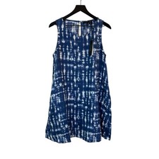New Tahari Blue and White Tie Dye Linen Shift Dress