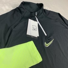 New Nike Dri Fit 1/4 Zip Pullover Men Large Black Green Slim Fit Stretch DH8732