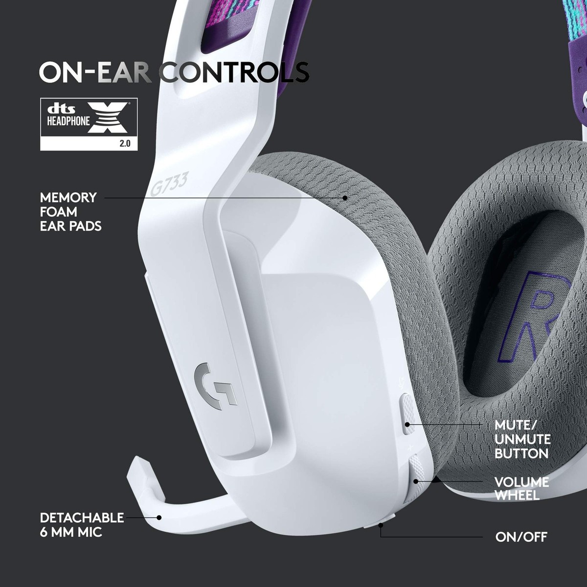 HEADSET PC-G733 LIGHTSPEED Wireless RGB Gaming Headset-WHITE-2.4