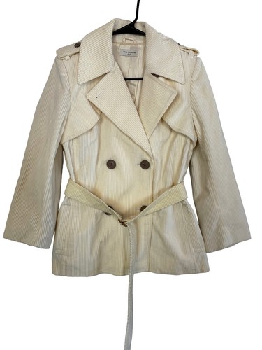 Dries Van Noten, Trench corto doppiopetto vintage Dries Van Noten crema velluto a coste 42