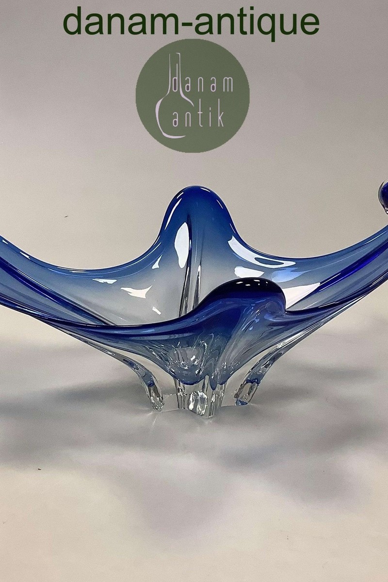MURANO ムラノ 水色 ホワイト レース 大皿 ボール 鉢 ヴェネチアン Large Blue Murano Art Glass Bowl Italy | eBay