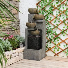 5-Tier Bowl Cascading Fountain with LED – 37.4" Garden or Indoor Use