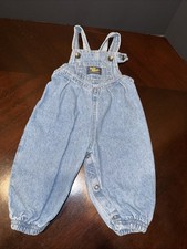 0215  VTG Oshkosh Baby Denim Bubble Vestbak Overalls 100 Cotton USA Sz 3/6Mths