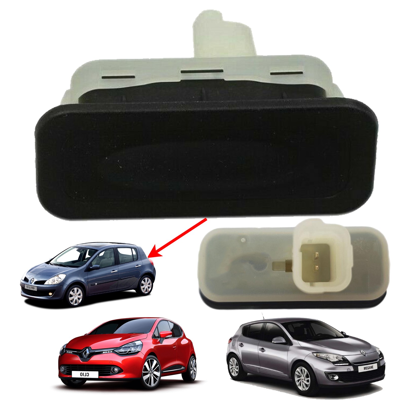 Contacteur de coffre Renault Clio 3 et Megane 3 - Bouton poussoir d'ouverture arriere