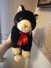 1997 TY Beanie Buddies Boots Tuxedo Cat Plush Black White Kitty Red Ribbon