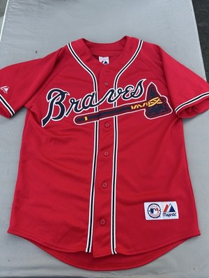 Atlanta Braves MLB Baseball Red Jersey Men's Button Up Tomahawk