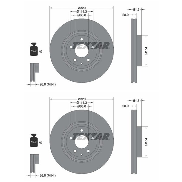 2X Textar Bremsscheiben Vorne 320Mm AußEnbelÜFtet Passend FÜR Mazda 6 CX-5 CX-9-image