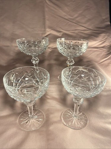 SET 4 WATERFORD Crystal "POWERSCOURT" Irish Cut Glass Sherbet Champagne Goblets