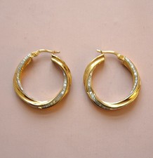 1" SNUGGIE HOOP EARRINGS DIAMOND CUT PIERCED HOOPS 18CT GOLD STERLING SILVER QVC