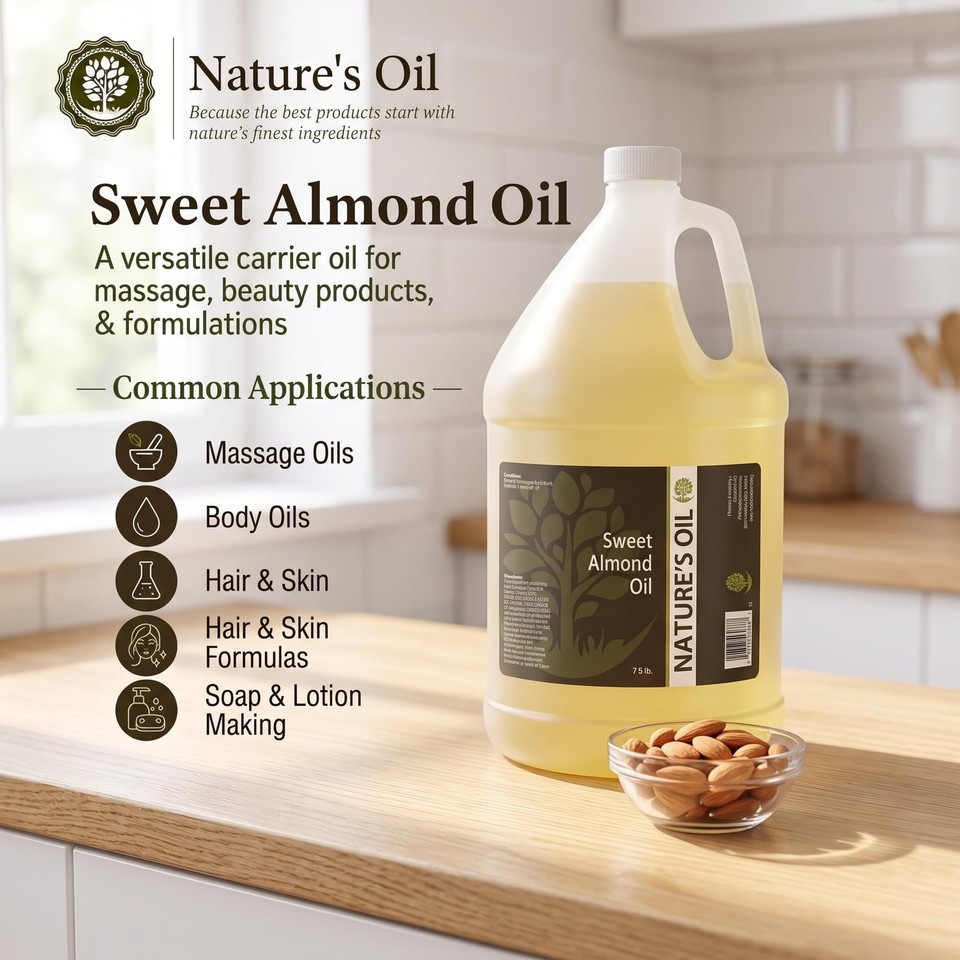 Sweet Almond Oil Gallon - 100% Pure Carrier for Massage, Diluting ...