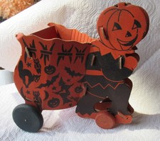 Vintage Dolly Toy Co Fibro Toy JOL Halloween Candy Container Bats Cats Pumpkins